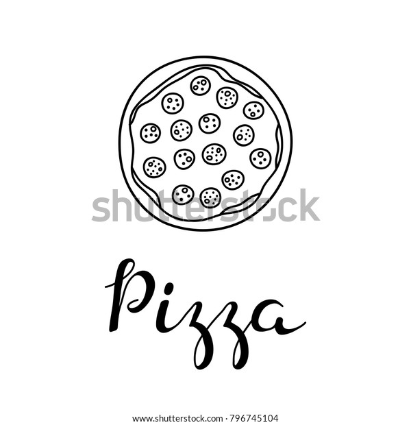 Hand Drawn Outline Whole Pepperoni Pizza Stock Vector (Royalty Free ...