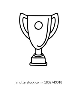 Trofeo del ganador del contorno dibujado a mano con fondo brillante. Trofeo deportivo, boceto de premios. Ilustración de doodle vectorial para impresión, web, móvil e infografía