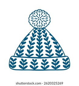 Hand drawn outline winter hat design element. Holiday ornament sketch doodle.Vector illustration for decorate Christmas cards, banners, background
