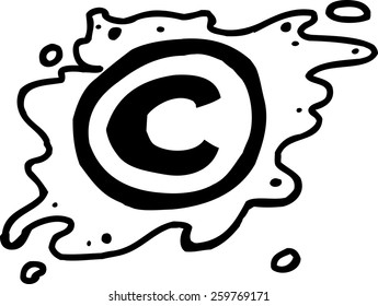 Hand drawn outlined cartoon copyright symbol on white