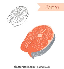 Hand drawn outlined and colored vector salmon