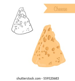 Hand drawn outlined and colored vector cheese