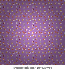 Hand drawn outlined colorful seamless pattern with cupcakes, cute background on violet, orange and white. Sweets design. Vector illustration.