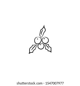 Hand drawn, outlined, doodle Christmas holly vector stock icon isolated on a white background.