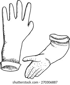 Hand drawn outlined latex rubber cleaning gloves