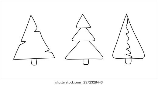 Hand drawn outlines Christmas tree. New Year concept in modern minimalist style for holiday cards. Doodle Vector illustration