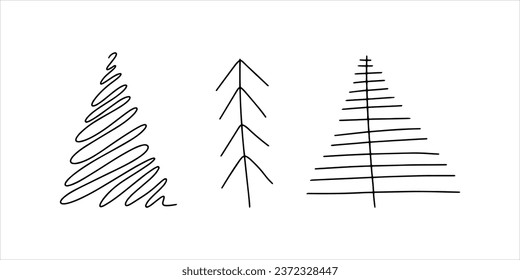 Hand drawn outlines Christmas tree. New Year concept in modern minimalist style for holiday cards. Doodle Vector illustration