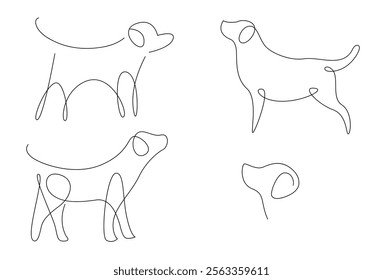 Hand Drawn Outlines of a dog, One continuous line drawing of dog