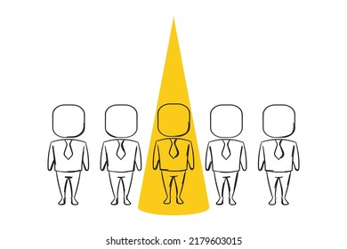 Hand Drawn Of Outstanding Employee Between Member Of Team. The Choosen One. Vector Illustration Design