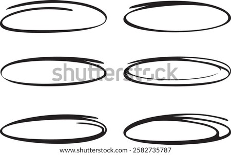 Hand drawn oval. Black paint marker circles. Editing Circle Marks. Set of red highlight circles on transparent background cut out design elements. Vector collection of hand drawn ovals