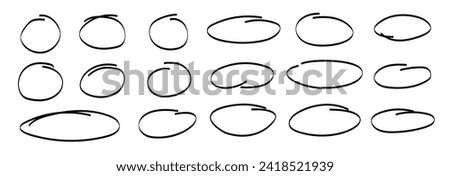 Hand drawn oval doodle stroke set. Line oval round vector brush. Oval hand drawn sketch frame illustration