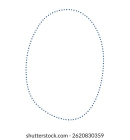 Hand drawn oval dotted frame in blue on white background in minimal marine doodle style