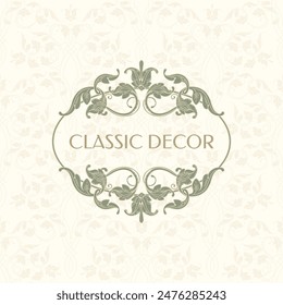 Hand drawn oval frame. Classic label, sign, emblem. Seamless pattern.

