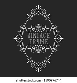 Hand drawn oval frame. Vintage ornate classic wedding border. Vector isolated calligraphic invitation card.