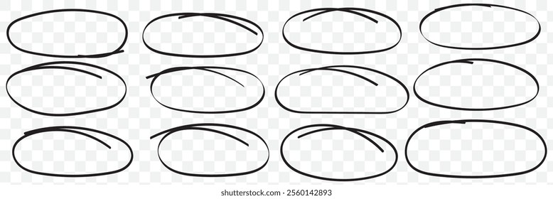 Hand drawn oval. Highlight circle frame. Ellipse in doodle style. Vector illustration isolated on white background. eps 10.