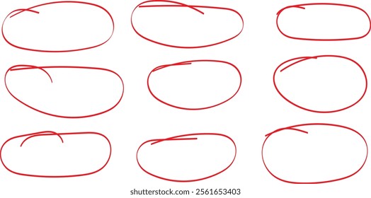 Hand drawn oval. Highlight circle frame. Ellipse in doodle style. Vector illustration isolated on white background.