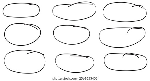 Hand drawn oval. Highlight circle frame. Ellipse in doodle style. Vector illustration isolated on white background.