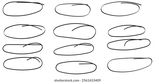 Hand drawn oval. Highlight circle frame. Ellipse in doodle style. Vector illustration isolated on white background.