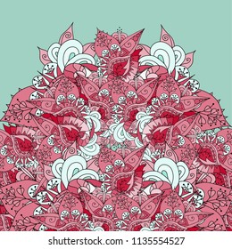 Hand drawn oval ornament in red colors. Eps 10 vector.