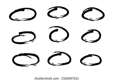 Hand drawn oval set. Doodle grunge Marker highlight circles . Highlighting text and important objects. Round scribble frames. Stock vector illustration on white background.