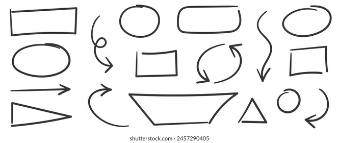 Hand drawn oval shape for marker text. Circle, oval, square, rectangle, triangle outline shapes vector elements isolated