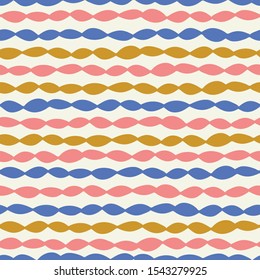 Hand drawn oval striped abstract seamless pattern. Modern vector geometric background in bright colours.