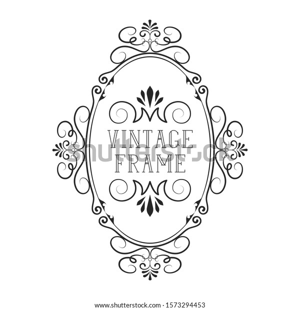 Hand drawn oval vintage\
frame. Classic wedding border. Vector isolated calligraphic\
invitation card.