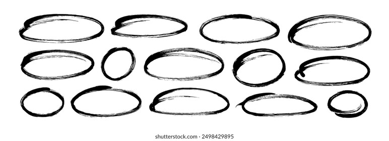 Hand drawn ovals, circles and ellipses collection. Highlight oval frames, vector doodle ellipses. Set of various geometric round shapes to circle and highlight text. Elements for diagrams and notes.