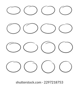 Los ovalos dibujados a mano y el marcador de círculos establecen la ilustración vectorial en el fondo blanco.
