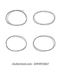 Hand drawn ovals and circles scribble marker set vector illustration on white background.