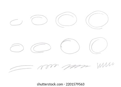 Hand Drawn Ovals And Circles Set. Highlight Marker Pen Circle Frames. Ovals Of Different Widths. Ellipses In Sketch Doodle Style. Vector Illustration Isolated On White Background.