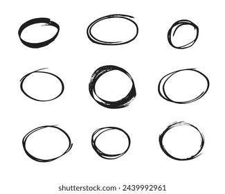 Hand drawn ovals and circles set. Ovals of different widths.
