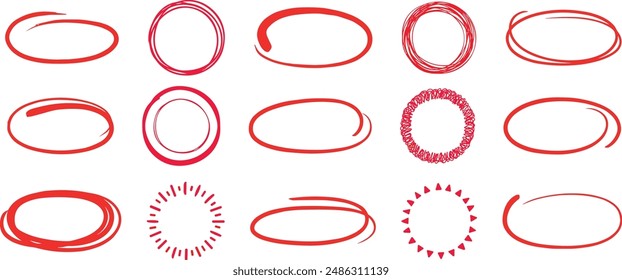Hand drawn ovals and circles set. Ovals of different