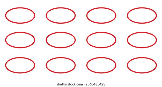 Hand drawn ovals and circles set. Ovals of different widths. Highlight circle frames. Ellipses in doodle design eps 10