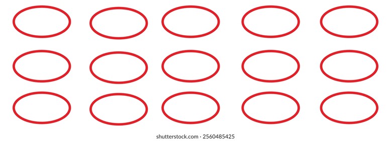 Hand drawn ovals and circles set. Ovals of different widths. Highlight circle frames. Ellipses in doodle design eps 10