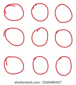 Hand drawn ovals and circles set. Ovals of different widths. Highlight circle frames. Ellipses in doodle design eps 10