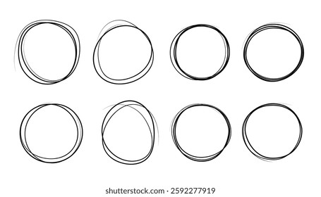 Hand drawn ovals and circles set. set of hand drawn scribble circle frames. ellipses in doodle style. sketch drawing circle lines