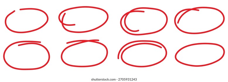 Hand drawn ovals and circles set. Ovals of different widths. Highlight circle frames . Rounds scribble line circles. Vector illustrations. eps 10