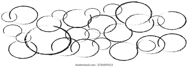 Ovais desenhados à mão e círculos ajustados. Ovais de diferentes larguras. Realce os quadros circulares. Reticências no estilo doodle. Conjunto de ilustrações vetoriais isoladas no fundo transparente.