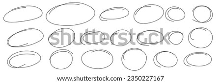 Hand drawn ovals. Doodle marker sketch highlight scrawl circles frame. Marker sketch. Highlighting text and important objects. Round scribble frames. Stock vector illustration on white