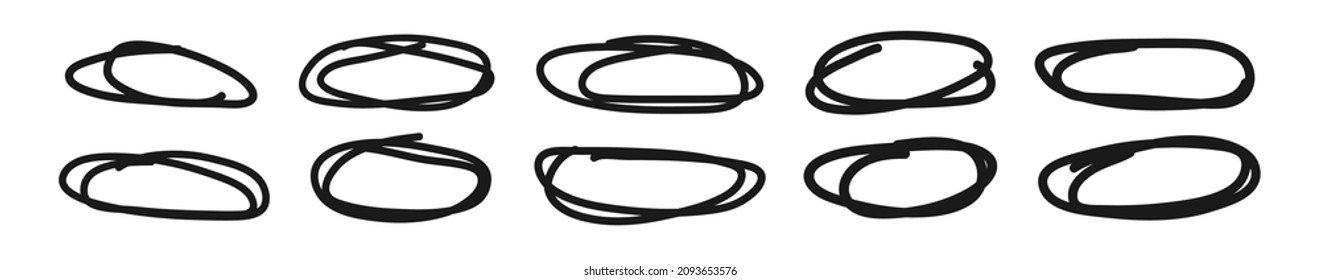 Hand drawn ovals frames in doodle style. Vector illustration