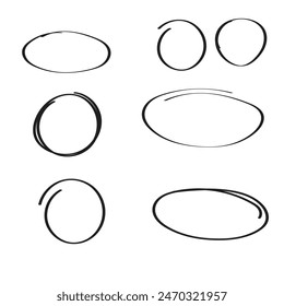 Óvalos dibujados a mano. Realce los círculos establecidos. Vector de líneas