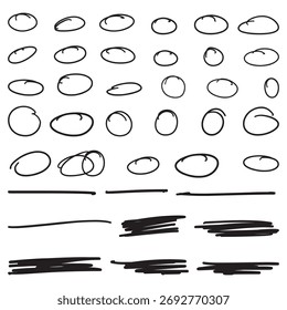 Hand drawn ovals, lines, and scribbles create a simple graphic element.