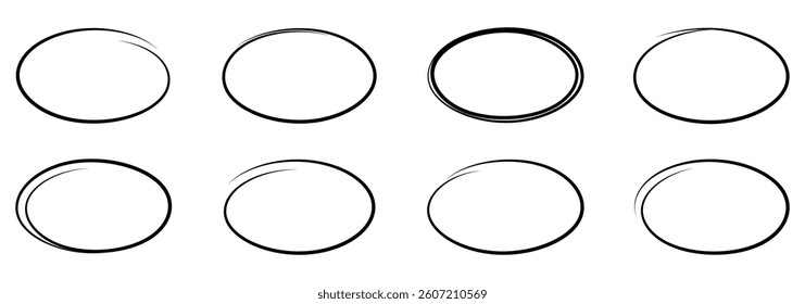 Hand drawn ovals set vector illustration isolated on white background.
