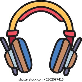 Hand Drawn over ear headphones illustration isolated on background