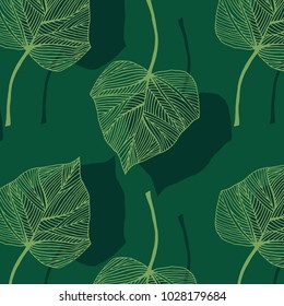 Hand Drawn Overlap Ivy Leaves Spring Vector Pattern In Yellow And Green Colors Palette