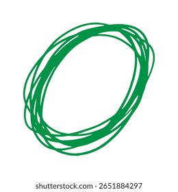 Hand drawn overlapping multiple Green lines circle, Hand drawn Multiple oval shape strokes overlapping each other, vector Illustration.