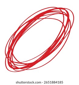 Hand drawn overlapping multiple Red lines circle, Hand drawn Multiple oval shape strokes overlapping each other, vector Illustration.