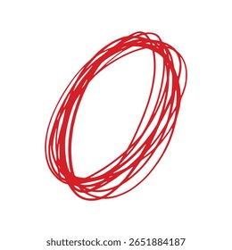 Hand drawn overlapping multiple Red lines circle, Hand drawn Multiple oval shape strokes overlapping each other, vector Illustration.
