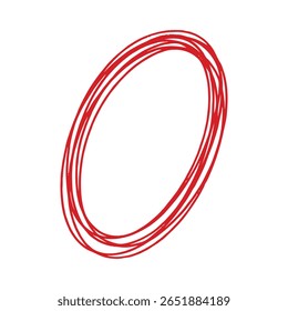 Hand drawn overlapping multiple Red lines circle, Hand drawn Multiple oval shape strokes overlapping each other, vector Illustration.